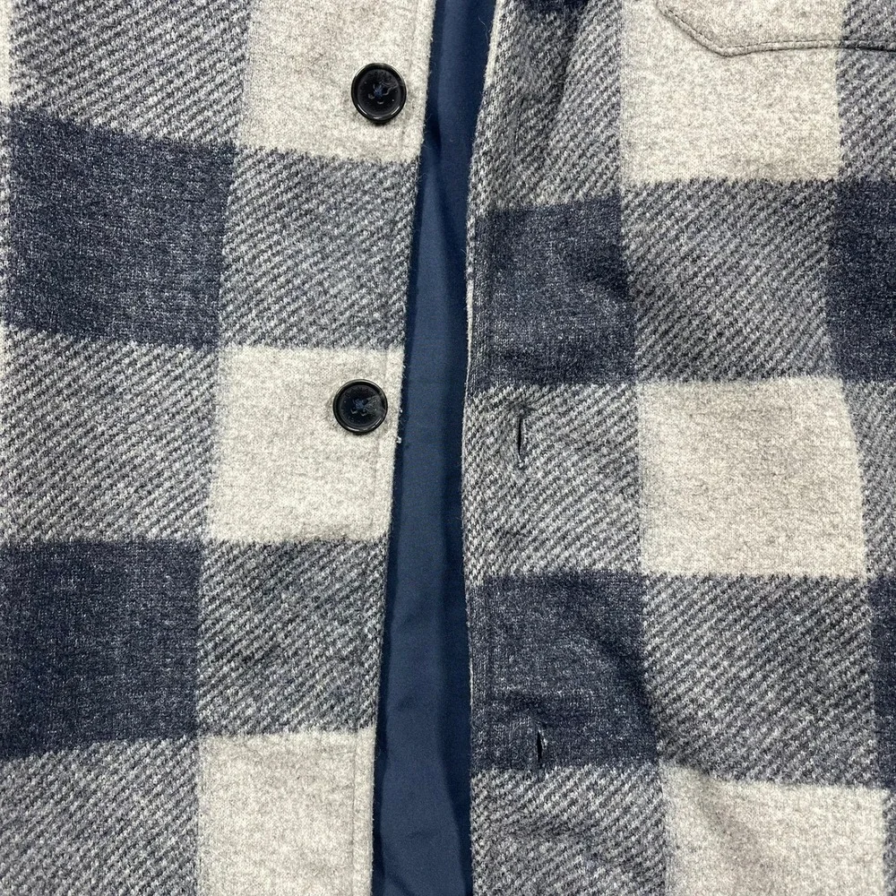 Banana Republic Jacket Mens XXL Grey Blue Buffalo Plaid Wool Blend Shacket READ
